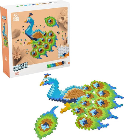 Plus Plus Puzzle by Number, 800 Piece Mini Interlocking Hashtag Color Blocks, 3D Pixel Art Kit for Kids - Peacock