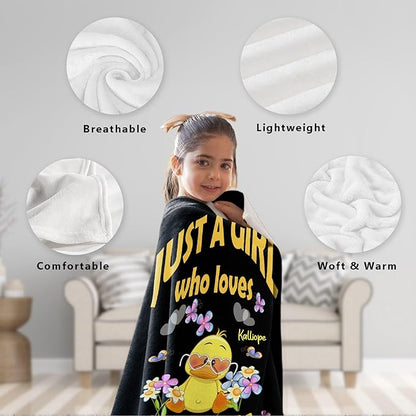 Custom Name Just a Girl loves Duck Adult duck Blanket Kids Funny Blanket Suitable for Bedroom bed sofa Crib Couch Chair outdoor All Season Items That Yellow Duck Lovers Will Love 40"x30"for Pets