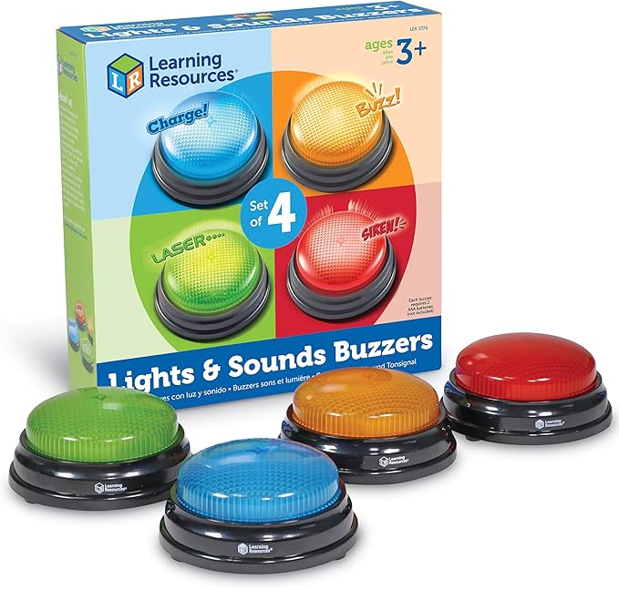 Learning Resources Lights and Sounds Buzzers - Classroom Must Haves Supplies, Kids Toys, Sound Effect Button, Family Game Shows For Trivia, Participation Tools Boys and Girls Birthday Gifts