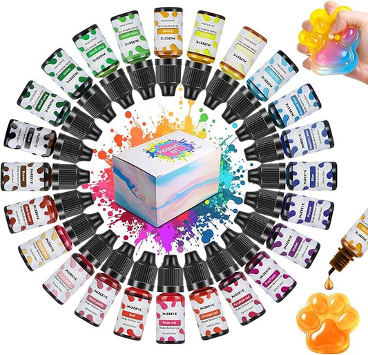 Silicone Pigment Set for Taba Squishy Maker & Silicone Mold, Ultimate 24 Colors Liquid Coloring Dye for Party, Group & Handicraft, Professional Squishy Making Paint Kit, 10 ml Each.