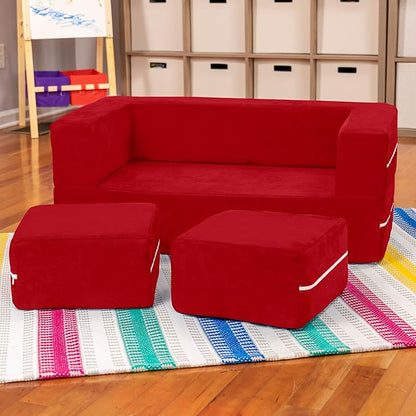 Jaxx Zipline Kids Modular Loveseat & Ottomans/Fold Out Lounger, Cherry
