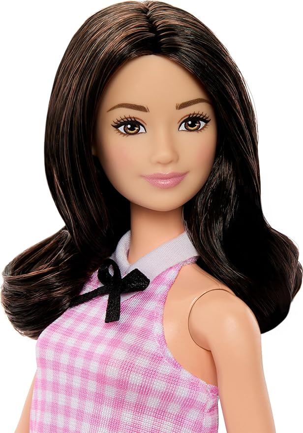 Barbie Fashionistas Doll #224 with Black Wavy Hair, Pink Gingham Dress & Accessories, 65th Anniversary Collectible Toy
