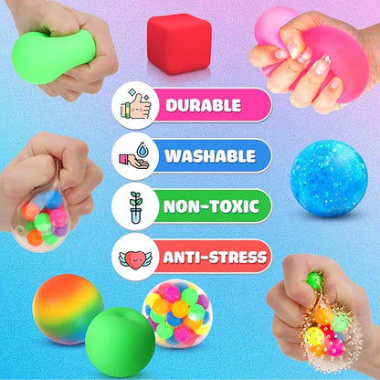 Stress Balls Fidget Sensory Toys: 12 Pack Squishy Stress Balls for Kids 3-12 - Hand Therapy Sensory Ball with Nervousness Pressure Relief - Squeeze Stress Toys Bulk - Classroom Prize Gift for Student