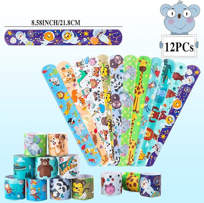 120Pcs Jungle Safari Party Favors Including Puzzle Stickers, Slap Bracelets, Animal Keychains, Temporary Tattoos, Animal Rings, Animal Stickers Safari Themed Birthday Party Supplies