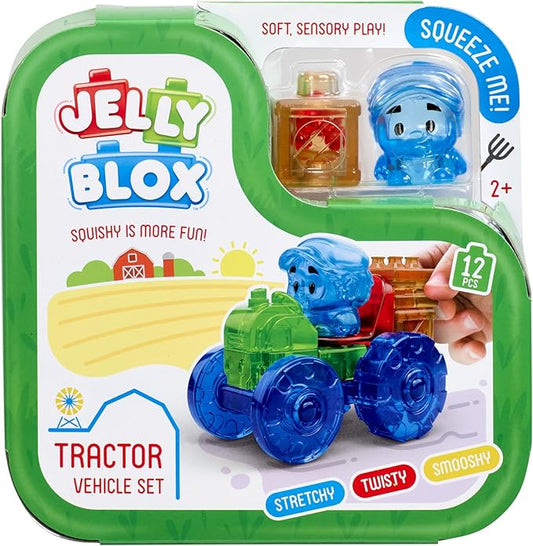 Jelly Blox Tractor Set | Includes 12 Pieces | Toddler & Preschool Building Blocks Kids Can Squeeze, Stretch, Squish | MESH ACCREDITED | Safety Tested & Ouch-Free | Sensory Play Toy for Ages 2+