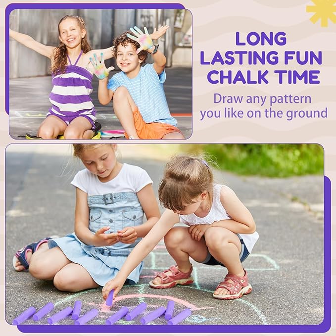 Fulmoon 40 Pcs Jumbo Sidewalk Chalk for Kids Outdoor Art Non Toxic Large Washable Street Chalk for Adults Drawing Painting Graffiti Classroom(Purple,Round Style)
