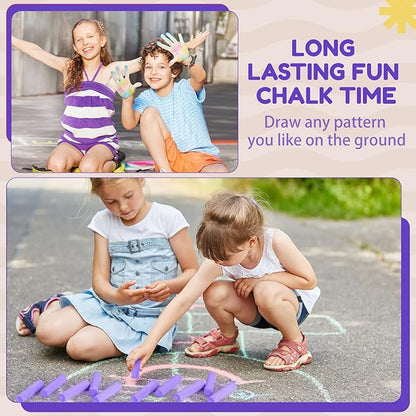 Fulmoon 40 Pcs Jumbo Sidewalk Chalk for Kids Outdoor Art Non Toxic Large Washable Street Chalk for Adults Drawing Painting Graffiti Classroom(Purple,Round Style)