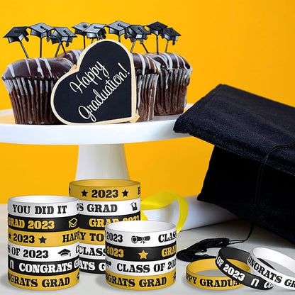 Haooryx 36PCS Class of 2023 Graduation Silicone Bracelets Colorful Congrats Grad Rubber Bracelet Graduating Celebrating Wristbands for Teens Students School College Graduation Party Supply(Black)