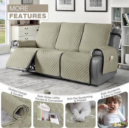 TAOCOCO Waterproof Recliner Couch Covers Sofa Slipcover for 3 Cushion Couch, Pet Sofa Cover for 3 Seat Recliner, Washable Reclining Sofa Cover Furniture Protector with Straps(3 Seater, Sand)