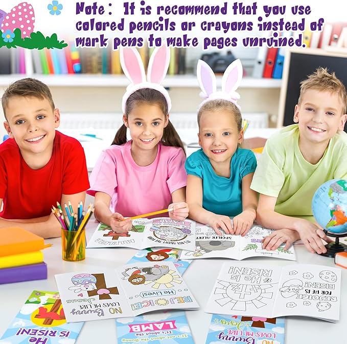 Dvbonike 24Pcs Easter Religious Coloring Books - Christian DIY Color-in Pages Booklet Bulk Drawing Easter Theme Activity Party Supplies for School Classroom Rewards Holiday Artwork Gift