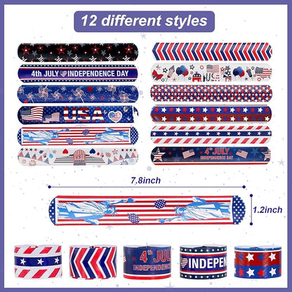 MGparty 48pcs 4th of July Slap Bracelets Toys for Kids 4th of July Party Favors Supplies Patriotic Accessories Decorations