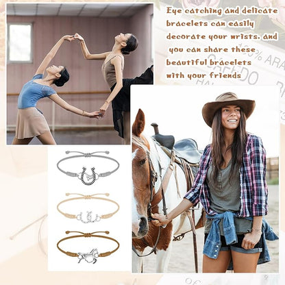 Sureio 48 Pcs Horse Rope Braided Bracelet Gifts Bulk Horse Goodie Party Favors Western Cowgirl Cowboy Adjustable Wedding Bridal Shower Bracelets for Women