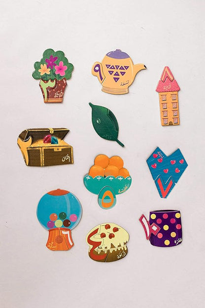 Arabic Wooden Matching Number Magnets Game, Educational Matching Game for Toddlers 3+ Years Old - Self-Correcting Number Puzzle for Kids- Magnetic Learning Toy with Wooden Pieces