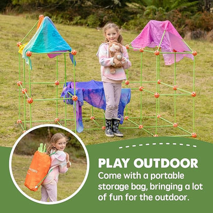Tiny Land Fort Building Kit Creative Fort Indoor Outdoor for 5-12 Years Old Boys and Girls STEM Building Toys with Storage Bag DIY Castles Tunnels with 86 Rods and 44 Balls