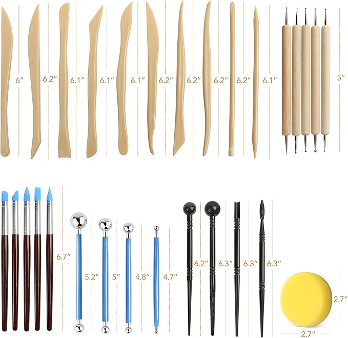 LotFancy 30PC Polymer Clay Tools Kit - Premium Stainless Steel & Wooden Handle Sculpting Tools for Ceramics, Air Dry Clay, Baking, Carving, Dotting, Molding, Painting - Includes Carrying Pouch