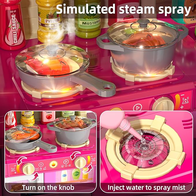 Pretend Play Kitchen Toys for Kid Age 3 4 5 6 7 - Double Sided Kitchen Appliance with Toy Accessories for Girls, Cooking Toys for Kids Ages 3, Gifts Toy for 3 4 5 6 Years Old Girls (Large)