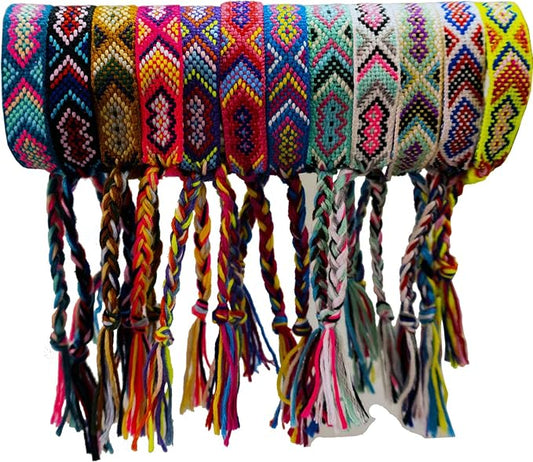 Woven Friendship Bracelets, Braided Bracelets String, Adjustable Nepal Bracelet，Mexico Wave Anklet for Best Friends Kids Women Girls Kids Men, Assorted Colorful（12PCS）