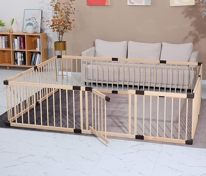 Conabay Large Baby Playpen Play Pen Fence Gate ,Baby Safety Wooden Guard Fence Play Area with Door,Baby Kids Barrier Fencing ,Baby Birthday Gift (180x240CM)