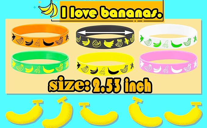 24PCS Banana Rubber Bracelets Silicones Wristbands Fruit Party Themed Birthday Baby Party Favors Supplies Decorations