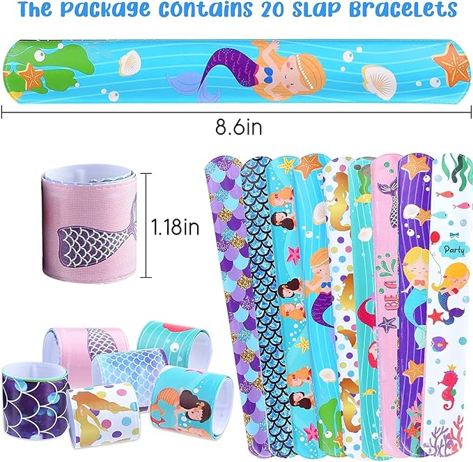 36 PCS Mermaids Slap Bracelets Kids Party Favors,Bulk Snap Bracelet Party Favors Supplies for kids&teens Gifts Teacher Classroom School Favors Prizes Exchanging Gift