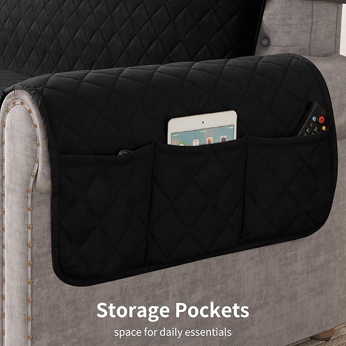 CHUN YI Oversized Couch Cover, Water Resistant Sofa Cover Slipcover for 4 Cushion Sofa, Washable with Adjustable Strap Storage Pocket for Living Room Dog Pet (Oversized Sofa, Black)