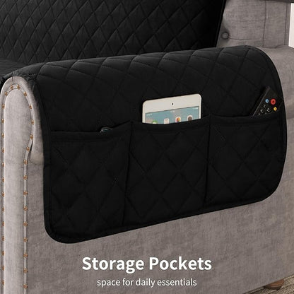 CHUN YI Couch Cover, Water Resistant Slipcover for 3 Cushion Sofa, Washable Sofa Cover with Adjustable Strap Storage Pocket for Living Room Dog Pet (Sofa, Black)