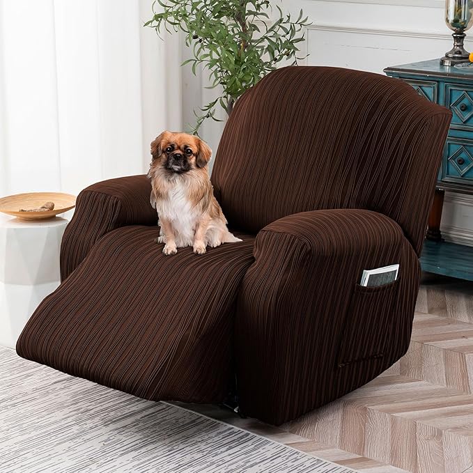 Recliner Cover Stretch Soft Couch Cover for Dogs, Sofa Slipcover for Recliner Couch Leakproof Furniture Protector for Kids, Pets (Chocolate)