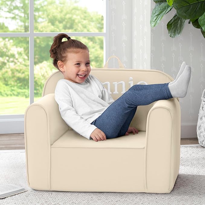 Delta Children Personalized Cozee Chair - Customize with Name – Foam Kids Chair for Ages 18 Months and Up, Oatmeal