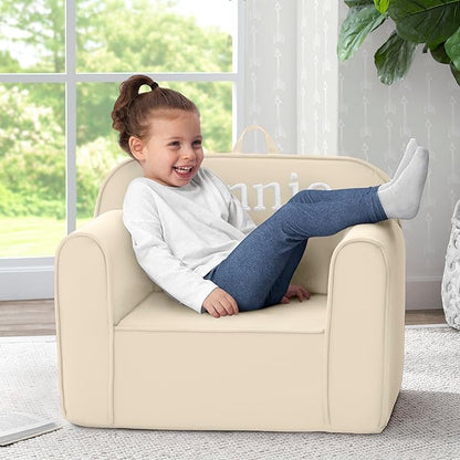 Delta Children Personalized Cozee Chair - Customize with Name – Foam Kids Chair for Ages 18 Months and Up, Oatmeal