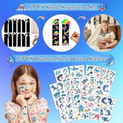 146Pcs Baby Shark Party Favors for Toddlers Kids 4-8 Under The Sea Animals Coloring Books with Crayons Bulk Birthday Supplies Tattoo Stickers Stamper Bracelets School Classroom Reward Gift Goodie Bags