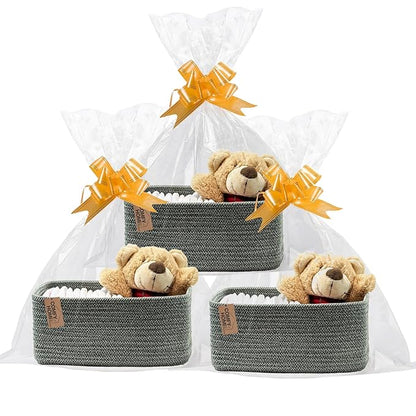 COMFY-HOMI 13" x 8.5" x 5.1"Storage Baskets for Organizing | Cotton Rope Woven Basket | Toy Storage Bin Box | Basket for Shelves, Closet Organizer Bin, Decorative Closet Shelf, 3 Pack, Green