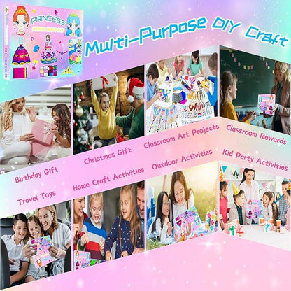 FJBICODA 30 Paper Craft Activities Kits, Arts & Crafts Gifts for Girls Age 5-12, Princess Makeup Play on Paper, Dress Up Game, Foil Fun & Diamond Art, Creative Toy for 5 6 7 8 9 10 11 12 Year Old Kid