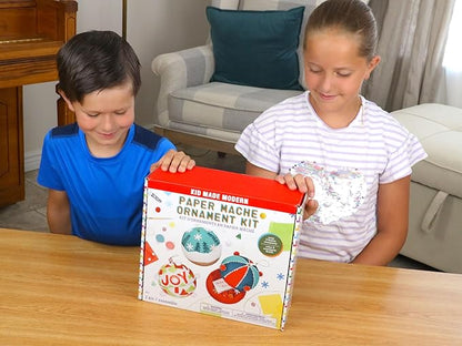 Kid Made Modern Handmade Ornament Paper Mache Kit for Holiday Crafts, Create Custom Christmas Tree Decorations with Paint, Glitter, Glue, and More, Ideal for Kids Ages 6+ and Adults