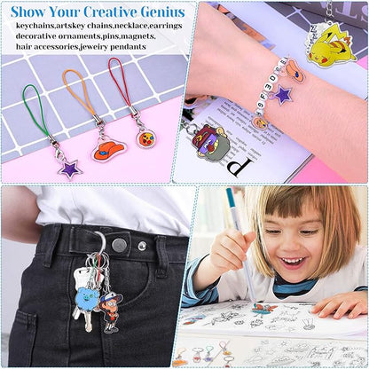 shynek 205 Pieces Shrinky Art Keychain Kit, Include 20 Pcs Shrinky Plastic Sheet and 185 PCS Keychain Accessories for Creative Art Craft