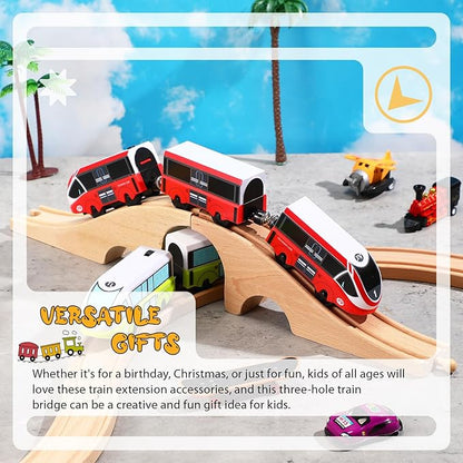 Liliful Wooden Train Track Bridges and Tunnels Expansion Wood Train Track Pieces Accessories for Most Major Toy Trains Railway