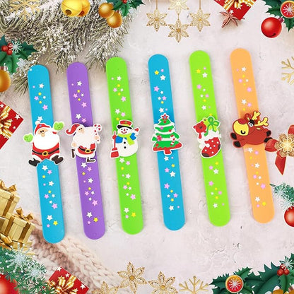 Welkin 6PCS Christmas Slap Bracelets For Kids,Colorful Silicone Bracelet, Soft and Safe Slap Bracelets Party Decorations Favors，Kids Christmas Party Gift
