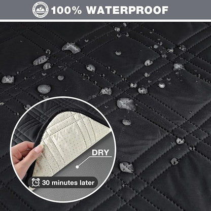 TAOCOCO 100% Waterproof Oversized Loveseat Recliner Cover, Non Slip Split Loveseat Covers for Reclining Loveseat with Elastic Straps for Kids Pets(Oversized 2 Seater, Black)