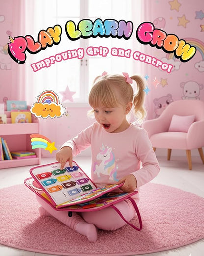 Busy Board for 1 Year Old, Busy Book for Toddlers 1-3, 2 Year Old Girl Toys, Montessori Toys for 1 Year Old, Educational Sensory Activities, Learning Fine Motor Skills Travel Toy for Toddler(Pink)