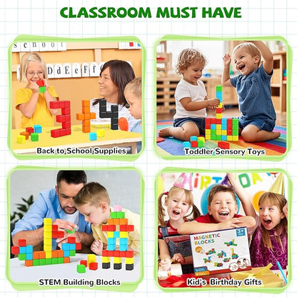 Hiwawind 40pcs Magnetic Blocks -Ideal Gifts for 3 4 5 6 Year Old,STEM Learning Toys for 3-5 Year Old Boys & Girls, Safe & Strong Building Blocks with ASMR Sounds,Classroom Must Haves