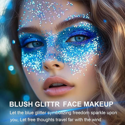 Hair Face Body Glitter Paint Set for Women, White Pink Blue Holographic Mermaid Sequins Chunky Glitter Makeup for Music Festival Rave Accessories, Easter, Wedding, Valentine, Prom