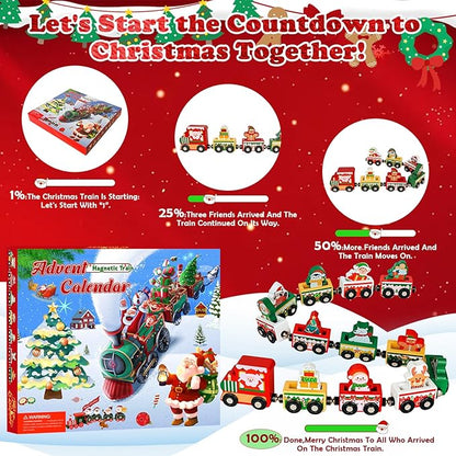 Advent Calendar 2025 Magnetic Wooden Animal Train for Kids,24 Day Christmas Advent Calendar Surprise Train,Montessori Magnetic Train Toy Christmas Countdown Gift for Toddlers,Boys and Girls