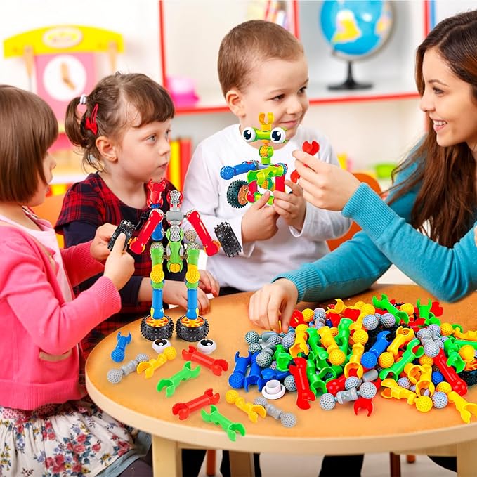 Kids STEM Building Toys for 3 4 5 6 7 8+ Year Old Boy Girl Birthday Gift, 125 Pcs Preschool Classroom Educational Building Blocks Stem Kits Activities Ages 3-5 4-8 5-7 6-8 Engineering Creative Games