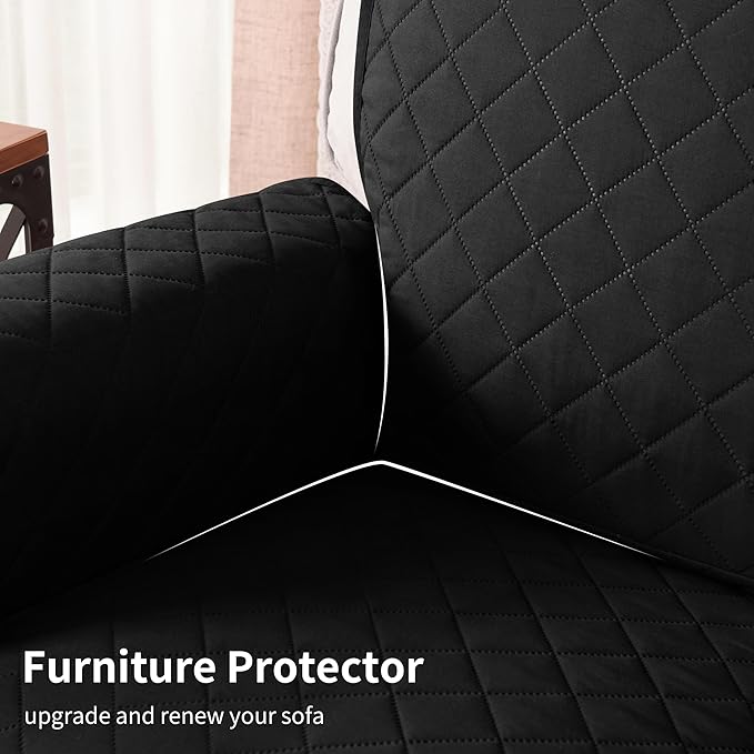 CHUN YI Couch Cover, Water Resistant Slipcover for 3 Cushion Sofa, Washable Sofa Cover with Adjustable Strap Storage Pocket for Living Room Dog Pet (Sofa, Black)