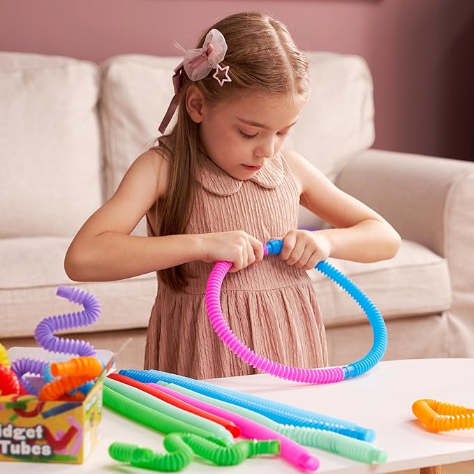 JOYIN 72 Pack Pop Tubes, Sensory Toys（Small） Fidget Tubes Party Favors - 9 Colors, Connectable and Extendable for Stress Relief - Perfect for Party, Classroom Exchange, School Reward