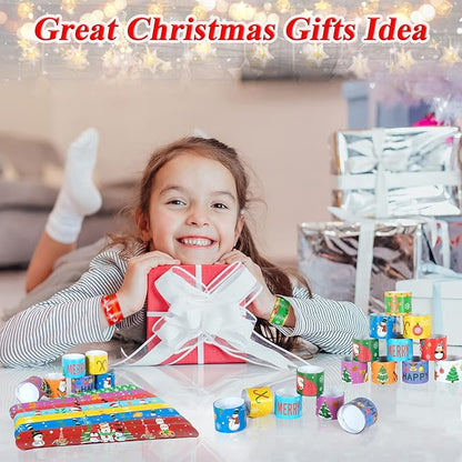 Christmas Slap Bracelets 48Pcs Christmas Party Favors for Kids Christmas Stocking Christmas Bracelets Christmas Party Supplies Christmas Gifts for Class Kids Goodie Bag Fillers Toys for Kids