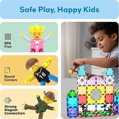 PicassoTiles Magnetic Figures 8 Piece Character Action Figure Toddler Toy Set Magnet Expansion Variety Pack Play People Add-ons STEM Learning Kit Pretend Playset for Construction Building Block PTA03