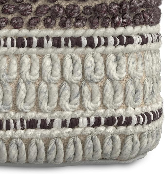 SIMPLIHOME Grady Contemporary Square Pouf in Magenta and Natural Handloom Woven, for The Living Room, Bedroom and Kids Room