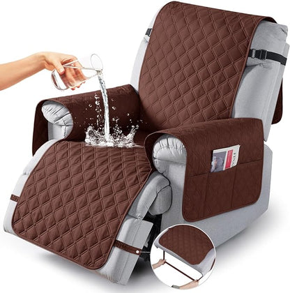 TAOCOCO 100% Waterproof Recliner Covers, Recliner Sofa Covers with Leg Straps, Reversible Recliner Couch Cover for Reclining Chair, Washable Couch Protector for Pets Kids(1 Seater 28", Coffee)