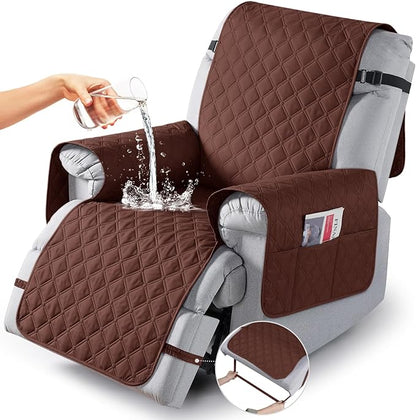 TAOCOCO 100% Waterproof Recliner Covers, Recliner Sofa Covers with Leg Straps, Reversible Recliner Couch Cover for Reclining Chair, Washable Couch Protector for Pets Kids(1 Seater 28", Coffee)