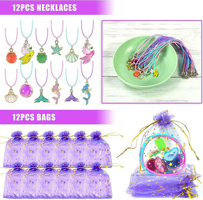 90 PCS Mermaid Party Favors for Girls Mermaid Birthday Supplies Bracelets Stampers Necklaces Rings Keychains Tattoo Stickers Post-it Notes Goodie Bags for Mermaid Birthday Party Supplies (Mermaid)